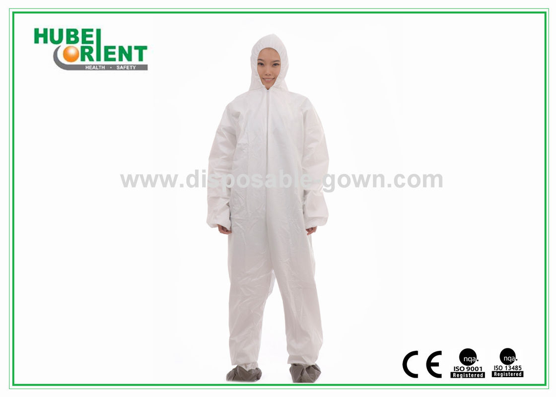 Professional PP/SMS/MP Chemical Resistant Coveralls Clothing Eco Friendly With Hood And Feetcover