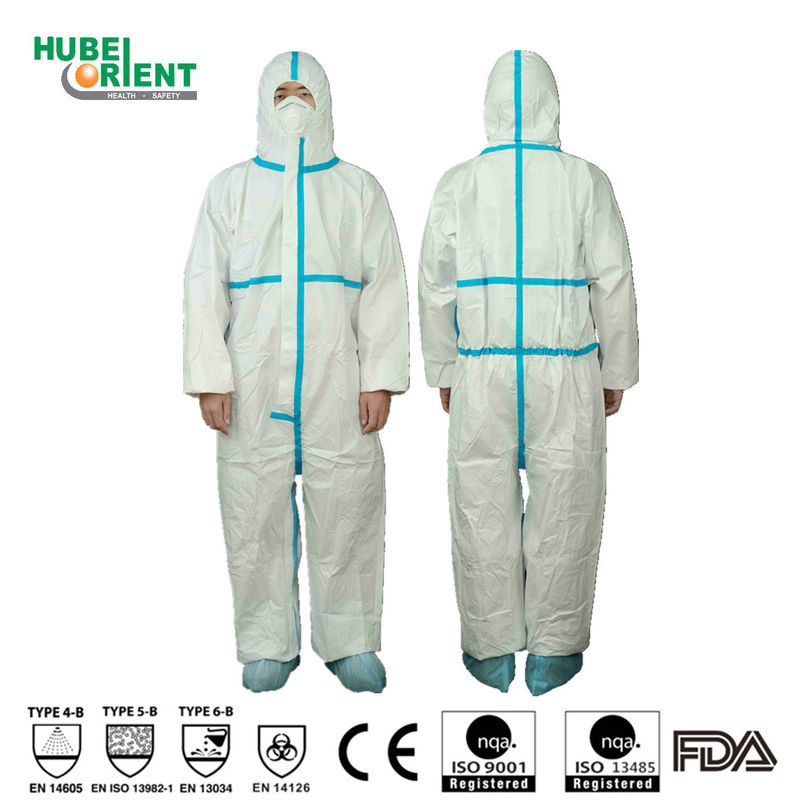 Type4B/5B/6B Blue Tape MP Disposable Protective Coverall With Hood EN14126 Anti-static Chemical Coverall